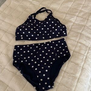 Lands' End Navy Polka Dot Bikini set, Top size 10D, Bottom size 10